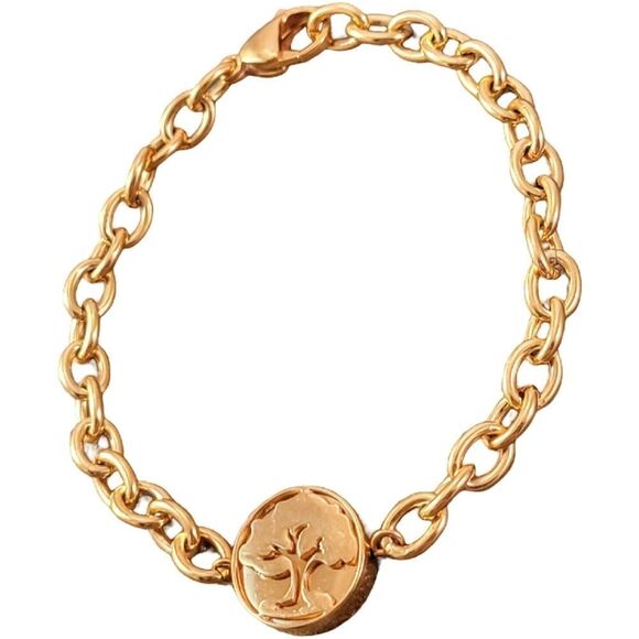 NWOT Gold Tree Medallion ID Chunky Chain Bracelet - Picture 1 of 6
